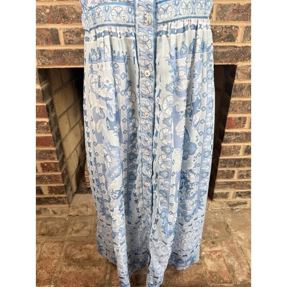 Gretchen Scott Dress Womens Size M Blue White Midi Floral Tie Shoulder - Picture 4 of 10
